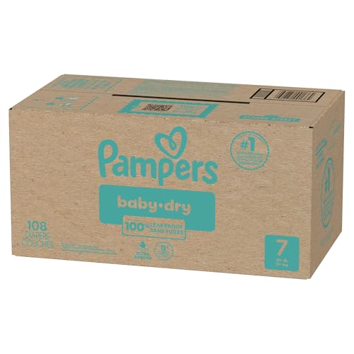 Pampers Diapers - Baby Dry - Size 7, 108 Count, Absorbent Disposable Infant Diaper (Packaging May Vary)