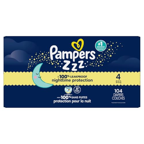 Pampers Overnight Diapers - Swaddlers Overnights - Size 4, 104 Count, Disposable Baby Diaper, Night Time Leak and Skin Protection