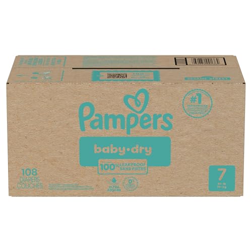 Pampers Diapers - Baby Dry - Size 7, 108 Count, Absorbent Disposable Infant Diaper (Packaging May Vary)