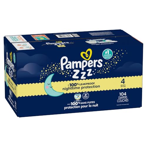 Pampers Overnight Diapers - Swaddlers Overnights - Size 4, 104 Count, Disposable Baby Diaper, Night Time Leak and Skin Protection