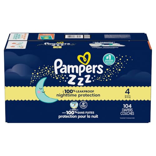 Pampers Overnight Diapers - Swaddlers Overnights - Size 4, 104 Count, Disposable Baby Diaper, Night Time Leak and Skin Protection