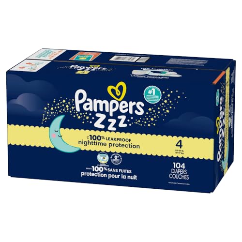 Pampers Overnight Diapers - Swaddlers Overnights - Size 4, 104 Count, Disposable Baby Diaper, Night Time Leak and Skin Protection
