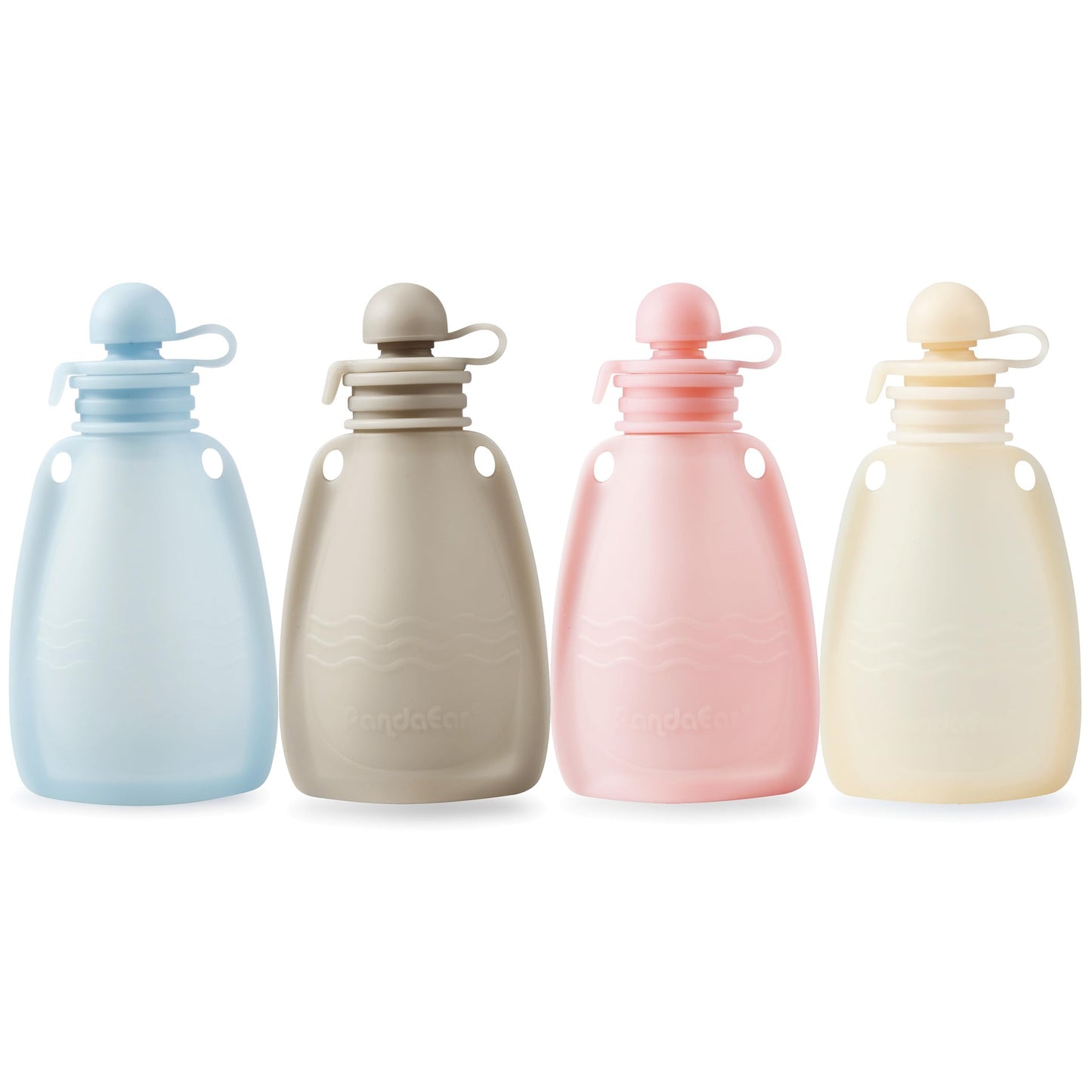 PandaEar Reusable Silicone Baby Food Pouches, 4 Pack Squeeze Pouches for Toddler Kids, BPA-Free Silicone Refillable Baby Food Storage, 5.5 oz