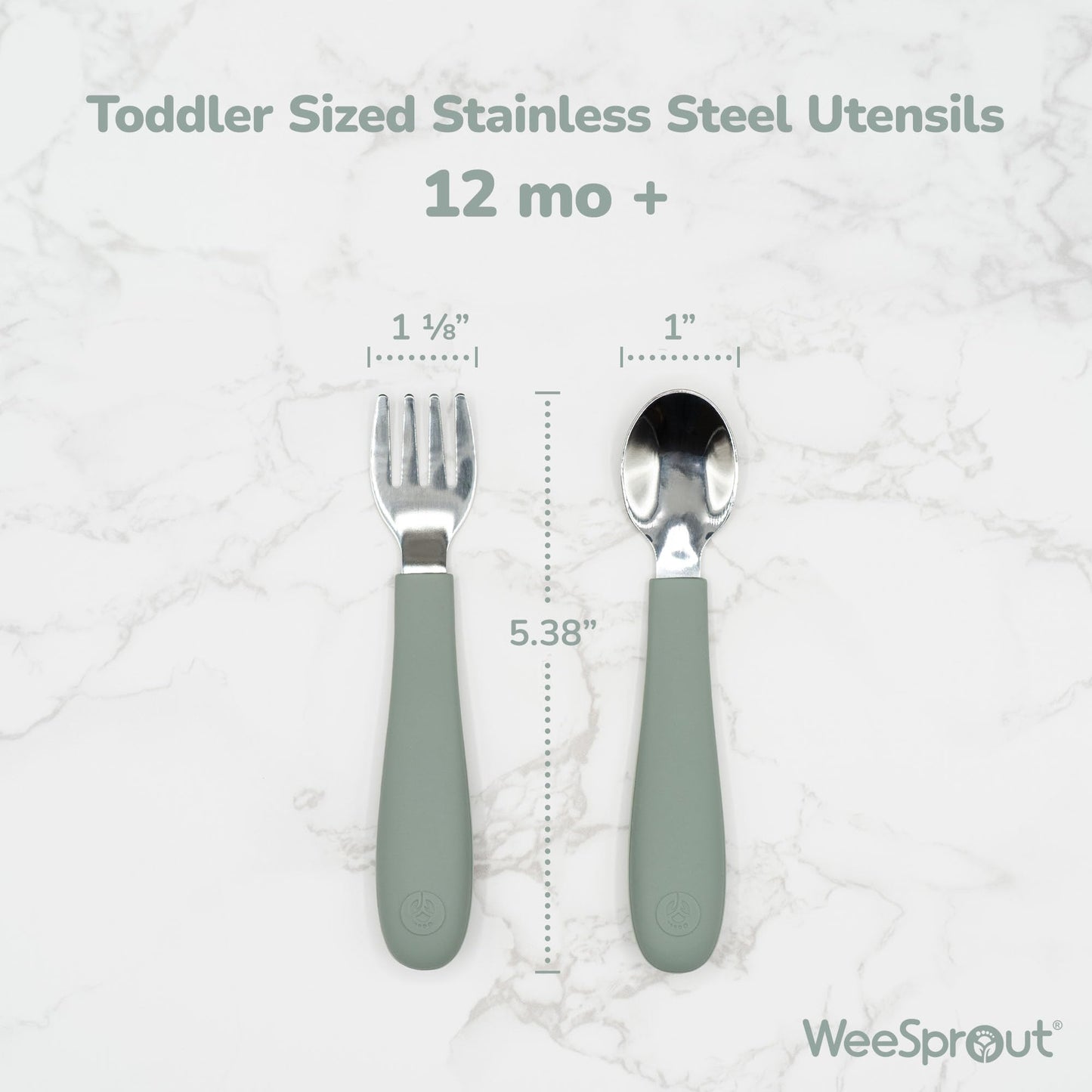 WeeSprout Toddler Utensils, 3 Forks & 3 Spoons, 18/8 Stainless Steel & Food Grade Silicone, Thick Easy-Grip Handles, Perfect Length For New Self Feeders, Gentle On Gums & Teeth, Dishwasher Safe