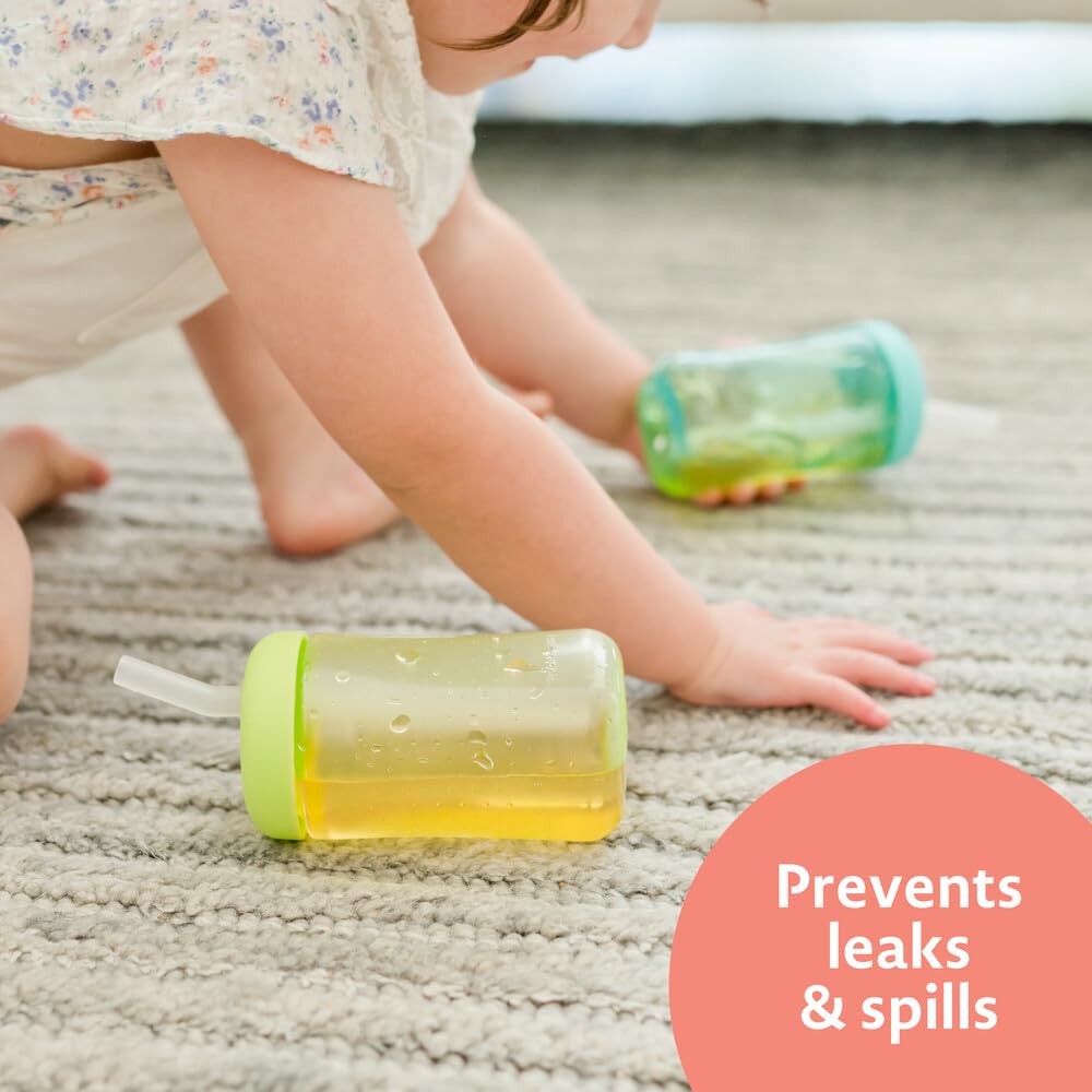 The First Years Squeeze & Sip Toddler Straw Cups - Squeezable Transition Sippy Cup with Silicone Straw - Toddler Feeding Supplies - 7 Oz - 3 Count - Ages 6 Months and Up