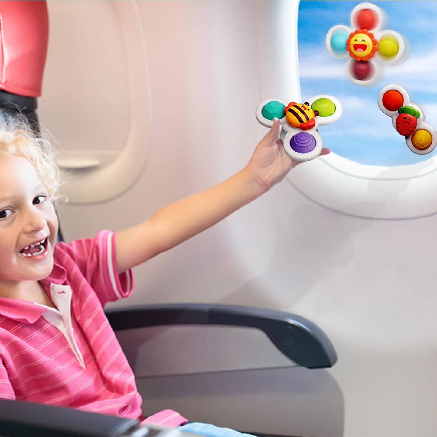 LiKee Strong Suction Cup Fidget Rotating Sensory Bath Toys for Baby, Airplane Car Travel Table & Window Toys for Toddler Boys and Girls, 6+ Months