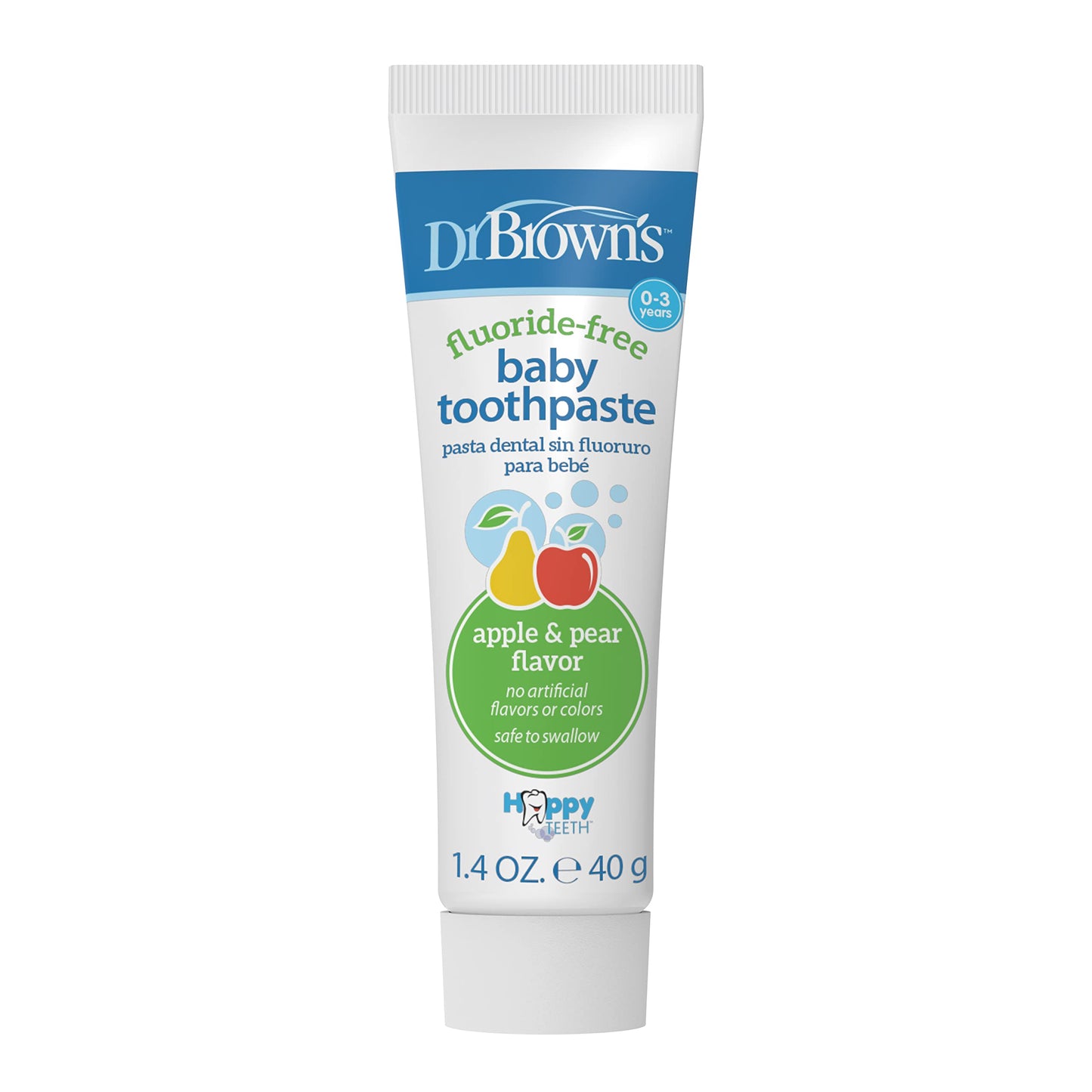 Dr. Brown's Fluoride-Free Baby Toothpaste, Safe to Swallow, Apple Pear, 1-Pack, 1.4oz/40g, 0-3 years