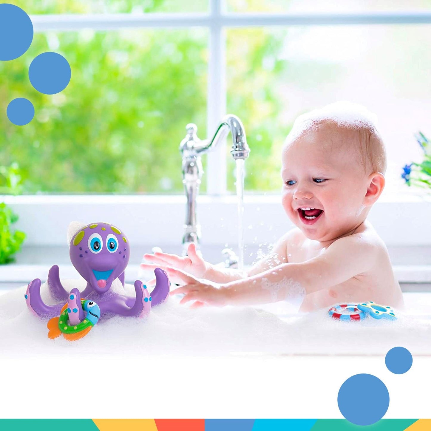 Nuby Floating Octopus Toy with 3 Hoopla Rings - Baby Bath Toy for Boys and Girls - 18+ Months - Purple (Pack of 1)