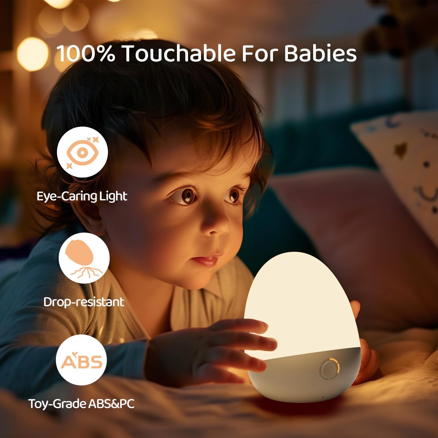 ZUZUKID Touch Egg Night Light for Baby Nursery, Rechargeable Portable Kids Nightlight Lamp with 1-6H Feeding Timer, 3 Color Temperatures Dimmable, Ideal for New Moms of Toddlers