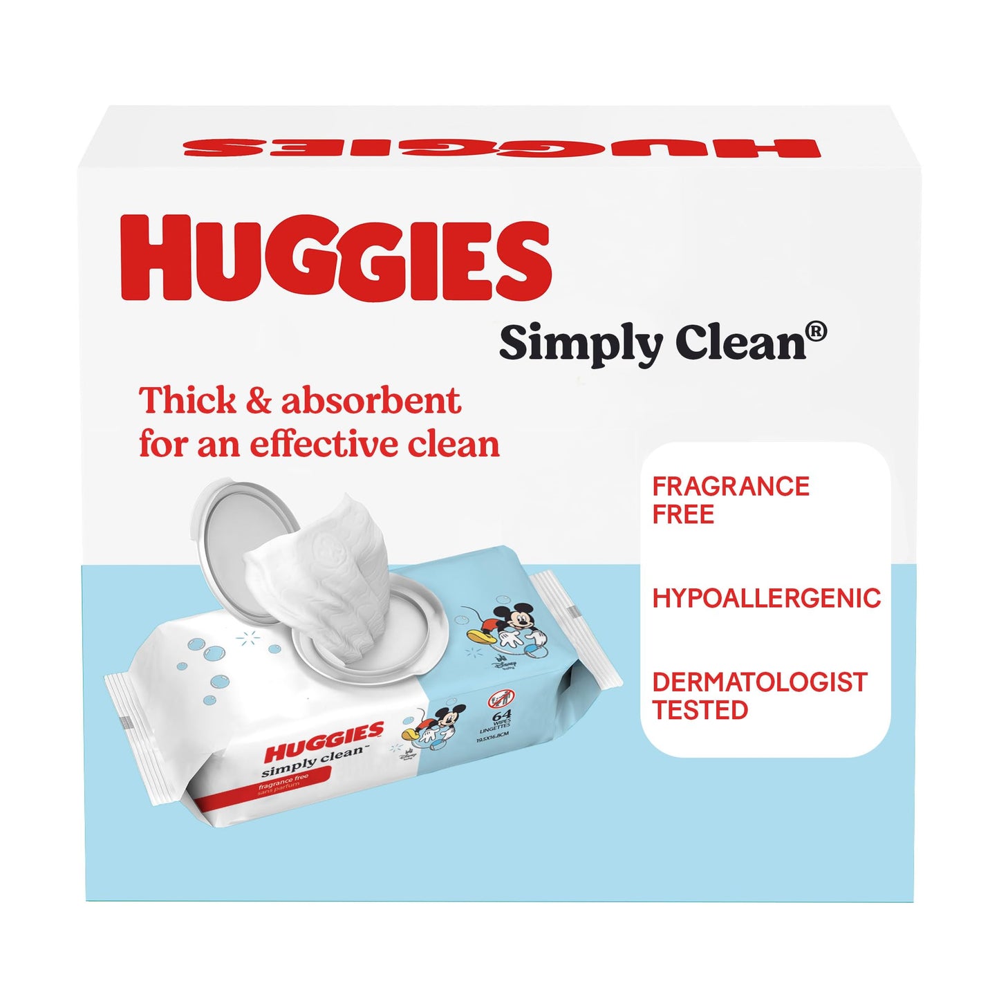 Huggies Simply Clean Unscented Baby Diaper Wipes, 1 Flip-Top Pack (64 Wipes Total), Packaging May Vary