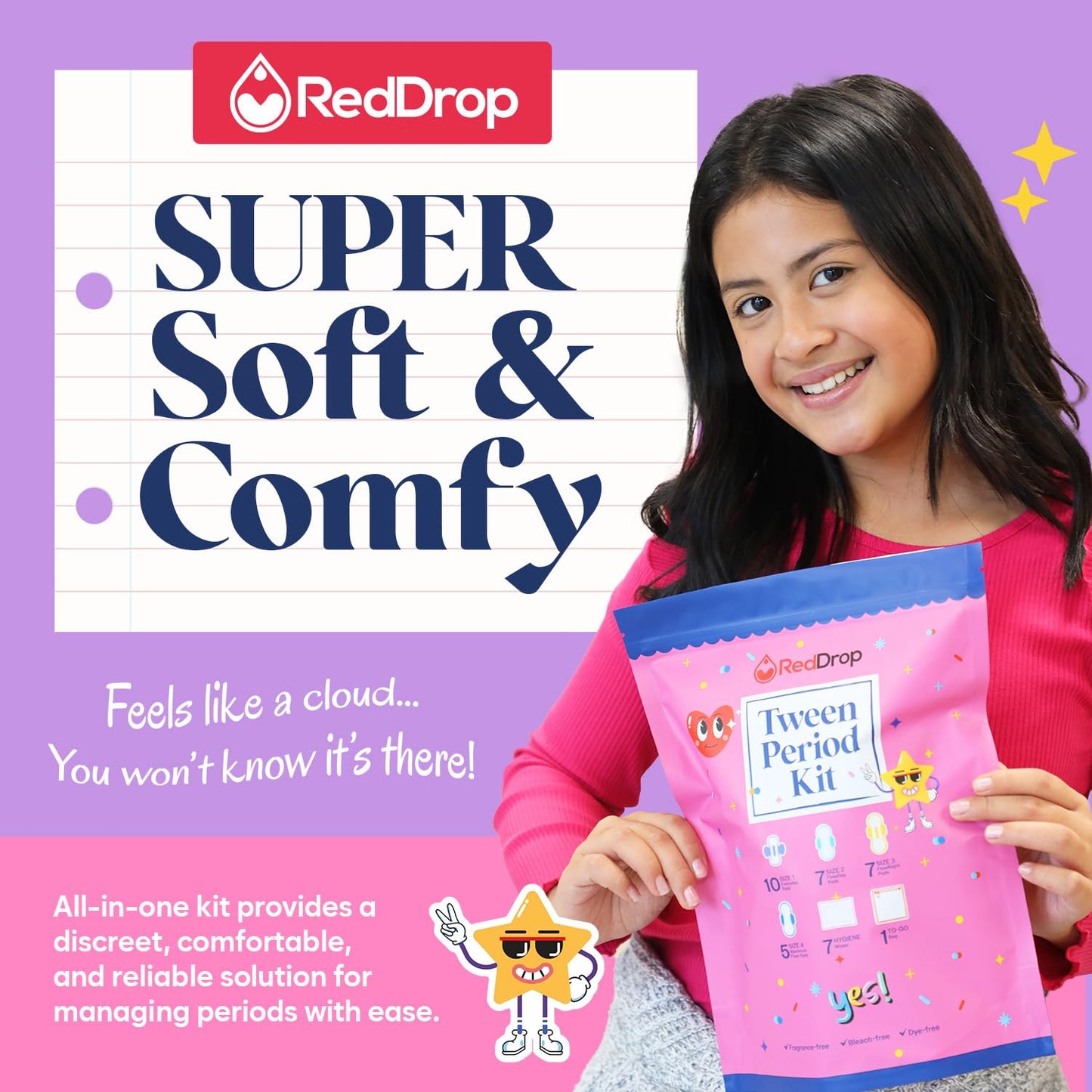 RedDrop First Period Kit for Girls Ages 9–12 – Tween Period Kit with Pads, Wipes & Essentials for Teens