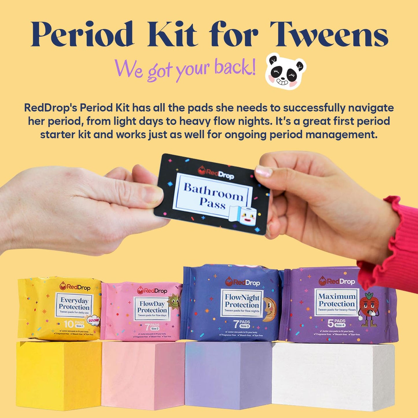 RedDrop First Period Kit for Girls Ages 9–12 – Tween Period Kit with Pads, Wipes & Essentials for Teens