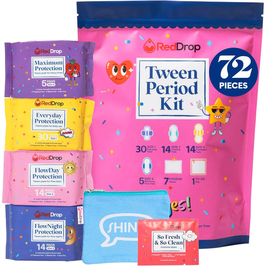 RedDrop First Period Kit for Girls Ages 9–12 – Tween Period Kit with Pads, Wipes & Essentials for Teens