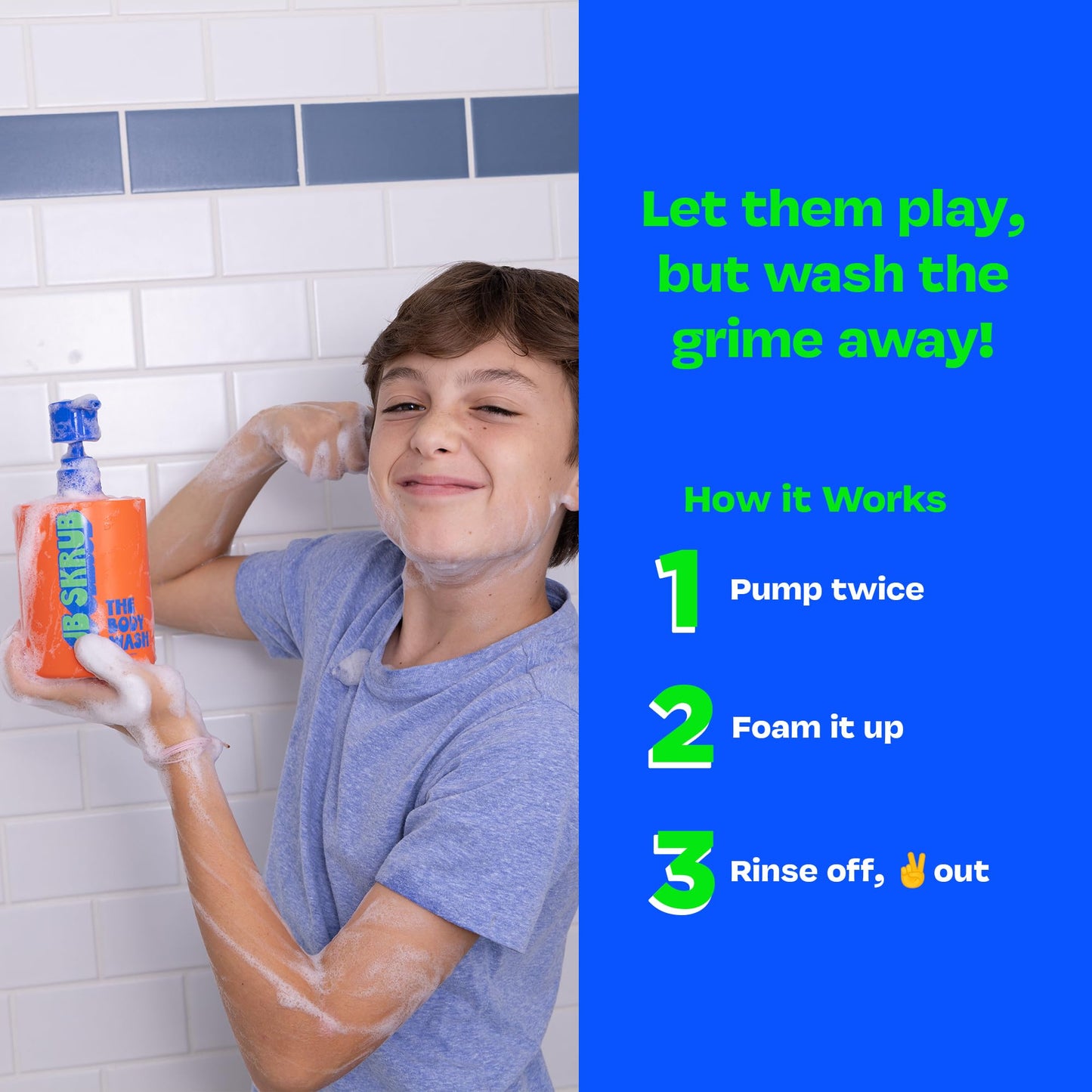 JB SKRUB - The Body Wash for Kids, Tween & Teen Boys with Foaming Action & Natural Citrus Scent - No Harsh Ingredients Boys Body Wash - Conquer Adolescent Funk with Confidence - 14 Oz.