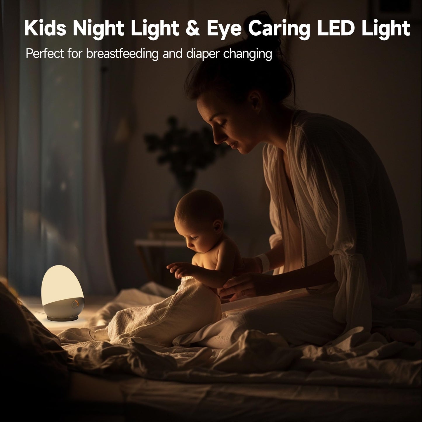 ZUZUKID Touch Egg Night Light for Baby Nursery, Rechargeable Portable Kids Nightlight Lamp with 1-6H Feeding Timer, 3 Color Temperatures Dimmable, Ideal for New Moms of Toddlers