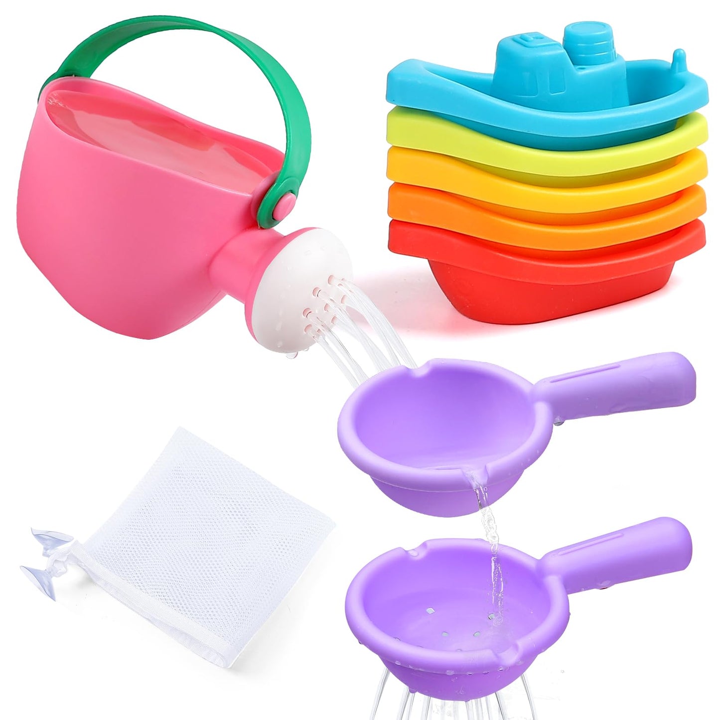 XIEMOMO Baby Bath Toys for Kids Ages 1-3 8PCS Toddler Bath Toys Mold Free and 1PCS Toy Storage Net Bag Bathtub Shower Floating Water Toys for 6 Months Up Boy Girl Gifts (Color Random)