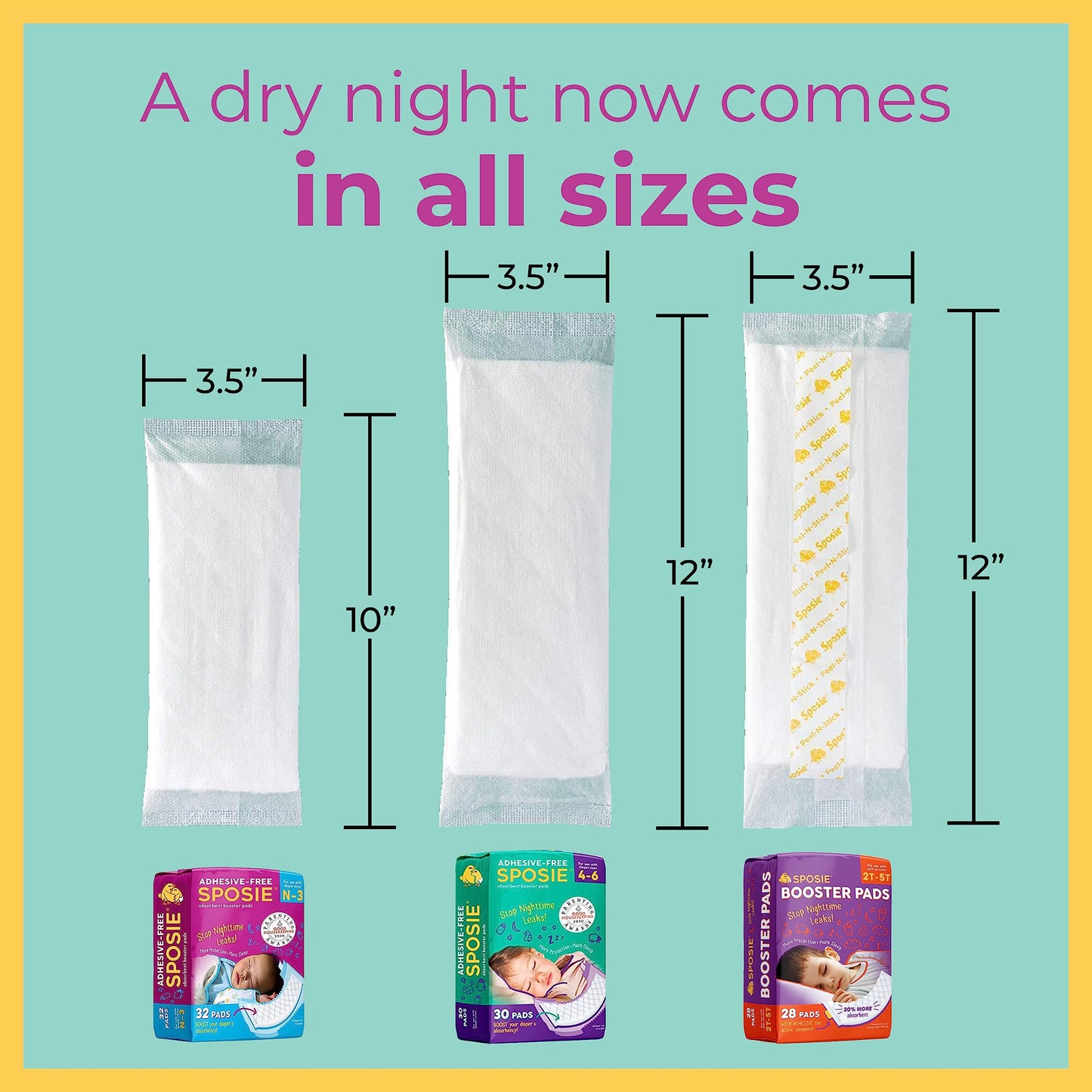 Sposie Overnight Diaper Booster Pads, Stops Leaks and Bedwetting, Original Adhesive-Free Absorbent Inserts, Helps Reduce Nighttime Changes and Rash, Use with Sizes 4-6, Made in U.S.A. 90 ct.