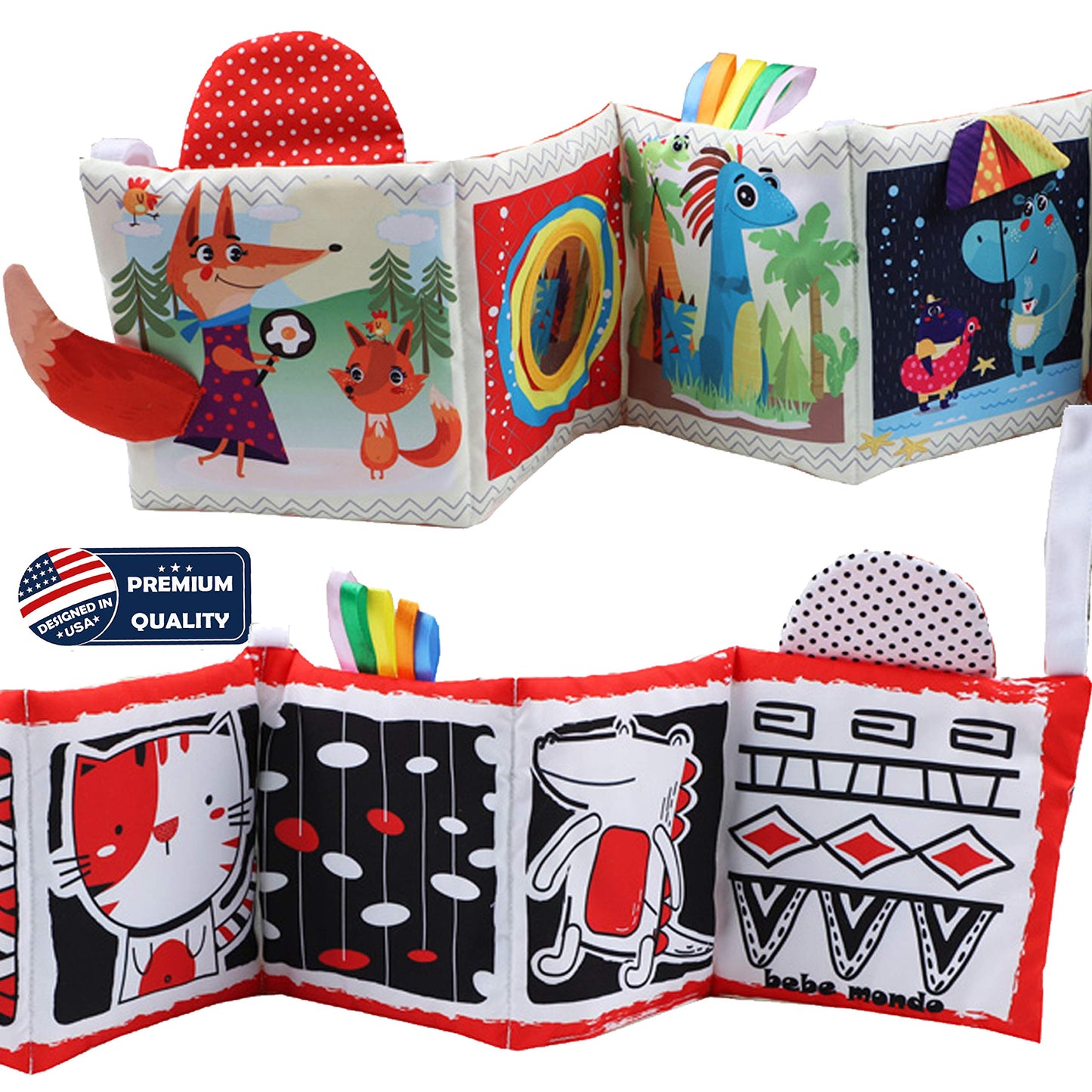 High Contrast Tummy Time Toys, Black and White Crinkle Books for Babies, Baby Books 0-6 Months, Infant Mirror Toy with Teether, Double-Sided Baby Toys for Boys and Girls