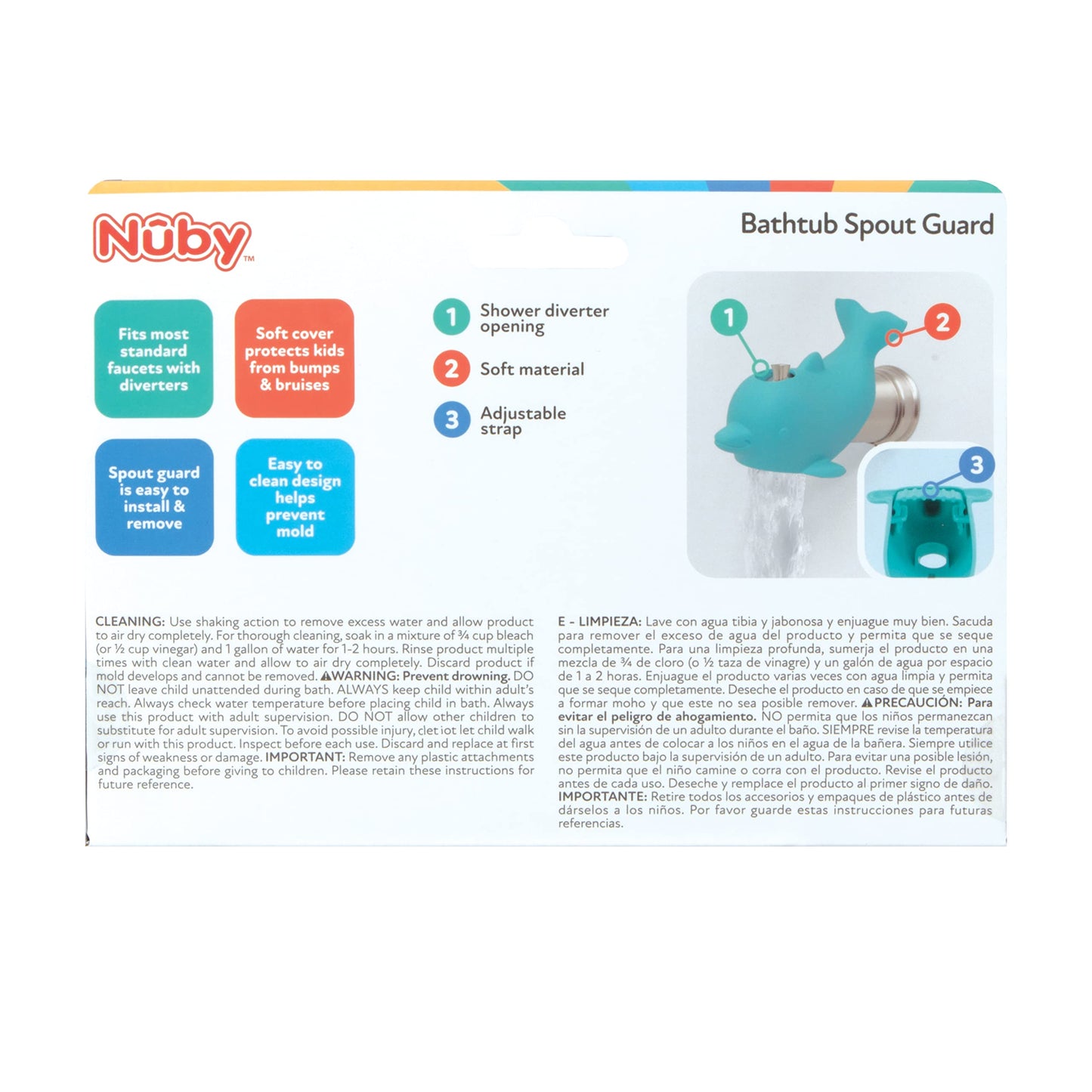 Nuby Bathtub Safety Spout Guard - Compatible with Most Standard Faucets - Bath Toys - Dolphin
