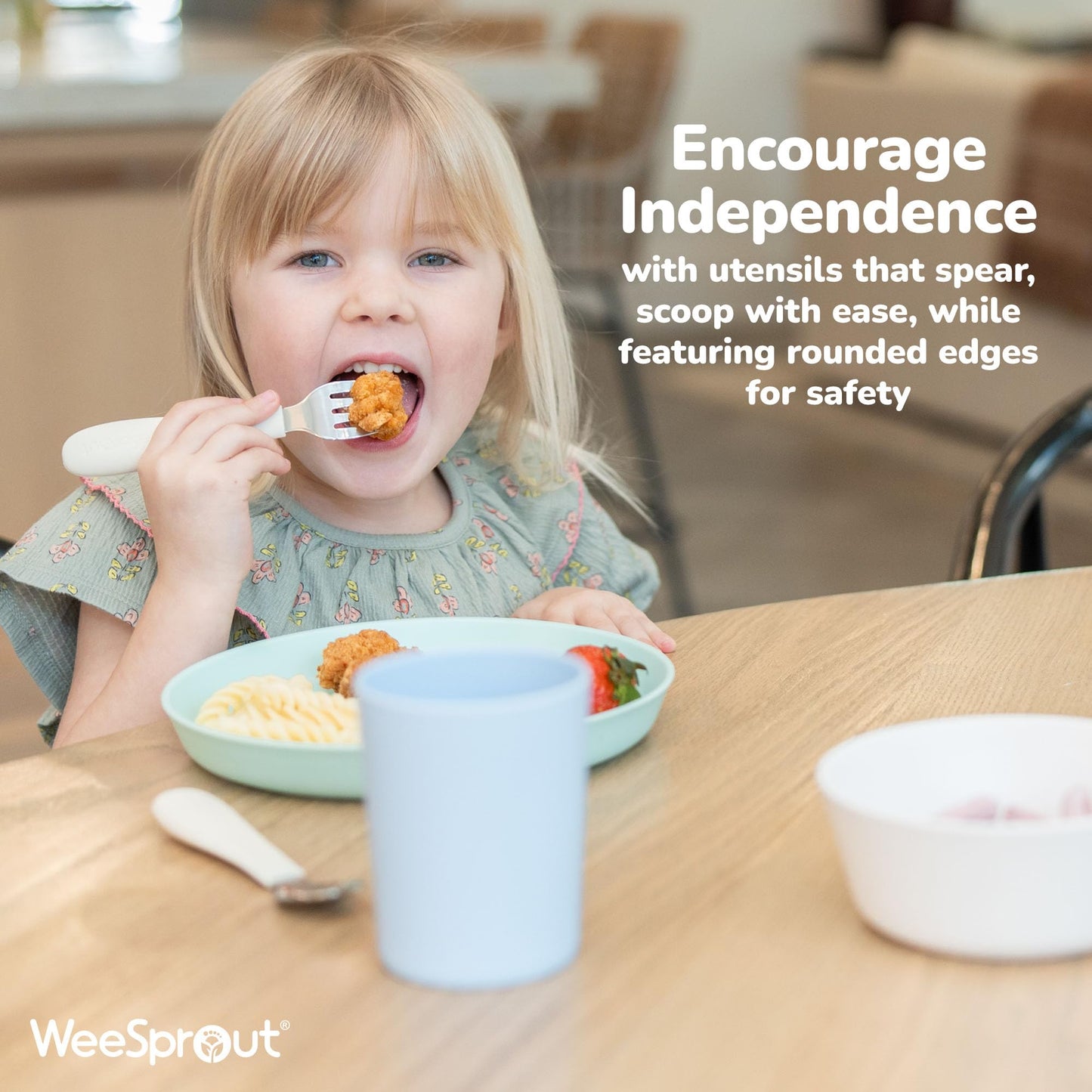 WeeSprout Toddler Utensils, 3 Forks & 3 Spoons, 18/8 Stainless Steel & Food Grade Silicone, Thick Easy-Grip Handles, Perfect Length For New Self Feeders, Gentle On Gums & Teeth, Dishwasher Safe