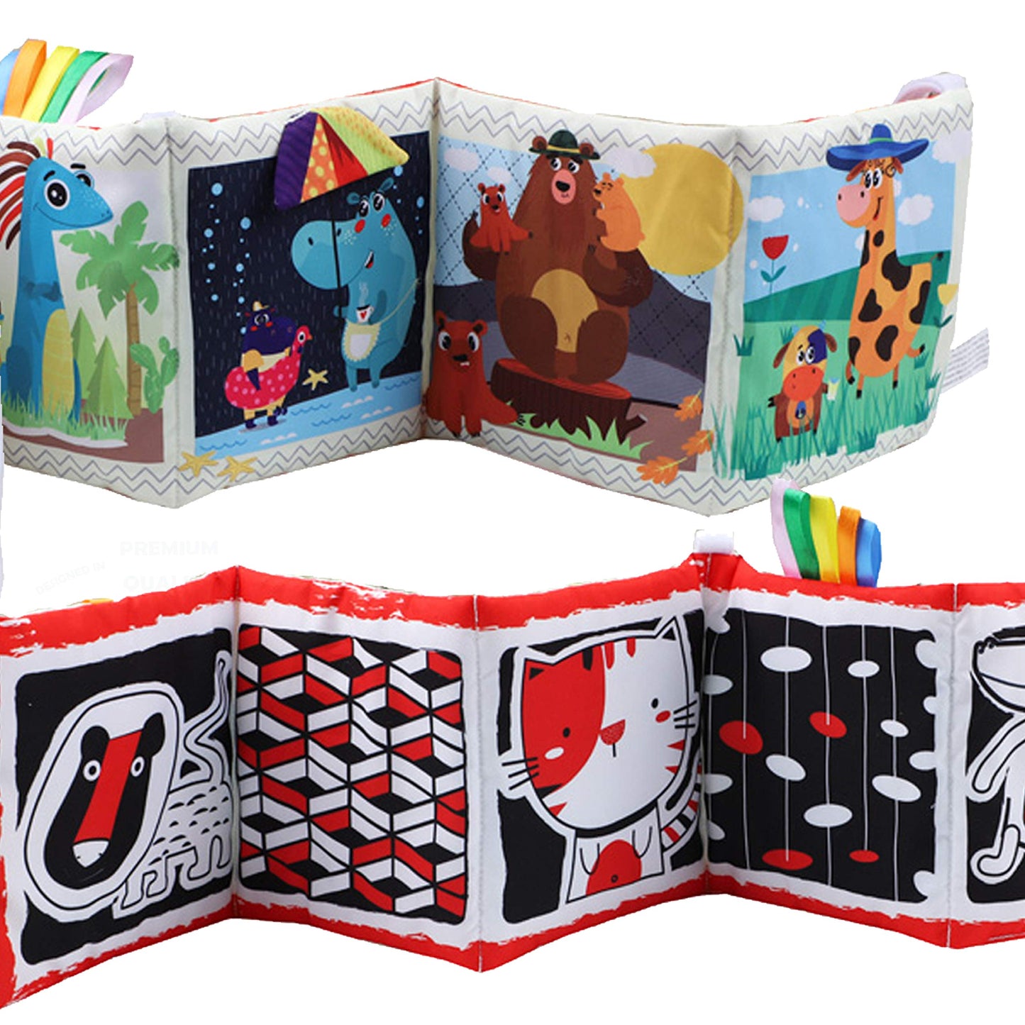 High Contrast Tummy Time Toys, Black and White Crinkle Books for Babies, Baby Books 0-6 Months, Infant Mirror Toy with Teether, Double-Sided Baby Toys for Boys and Girls