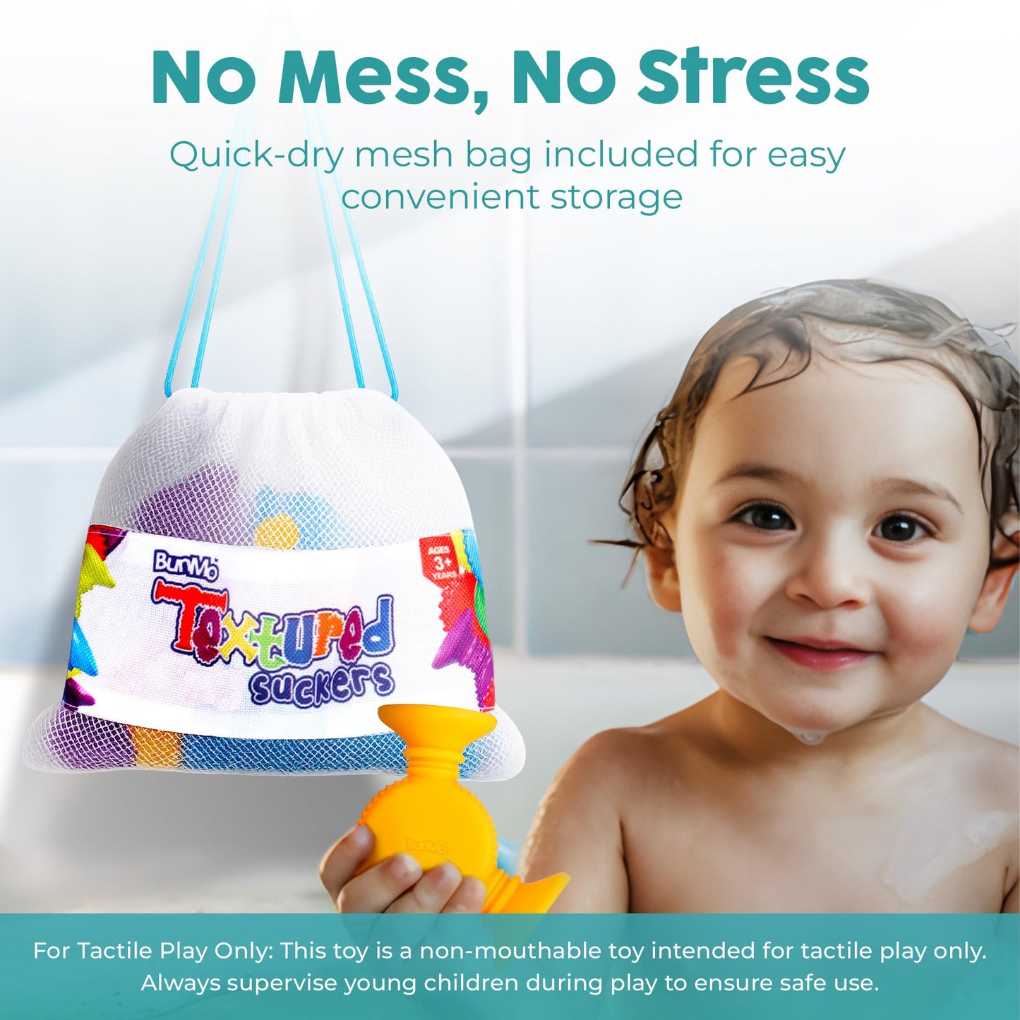 BUNMO Bath Toys Suction - Connect, Build, Create - Toddler Bath Toys - Hours of Fun & Creativity - Fine Motor Skills - Stimulating Sensory Toys - Non-Mouthable Toy 3+ - Textured 10 Pack