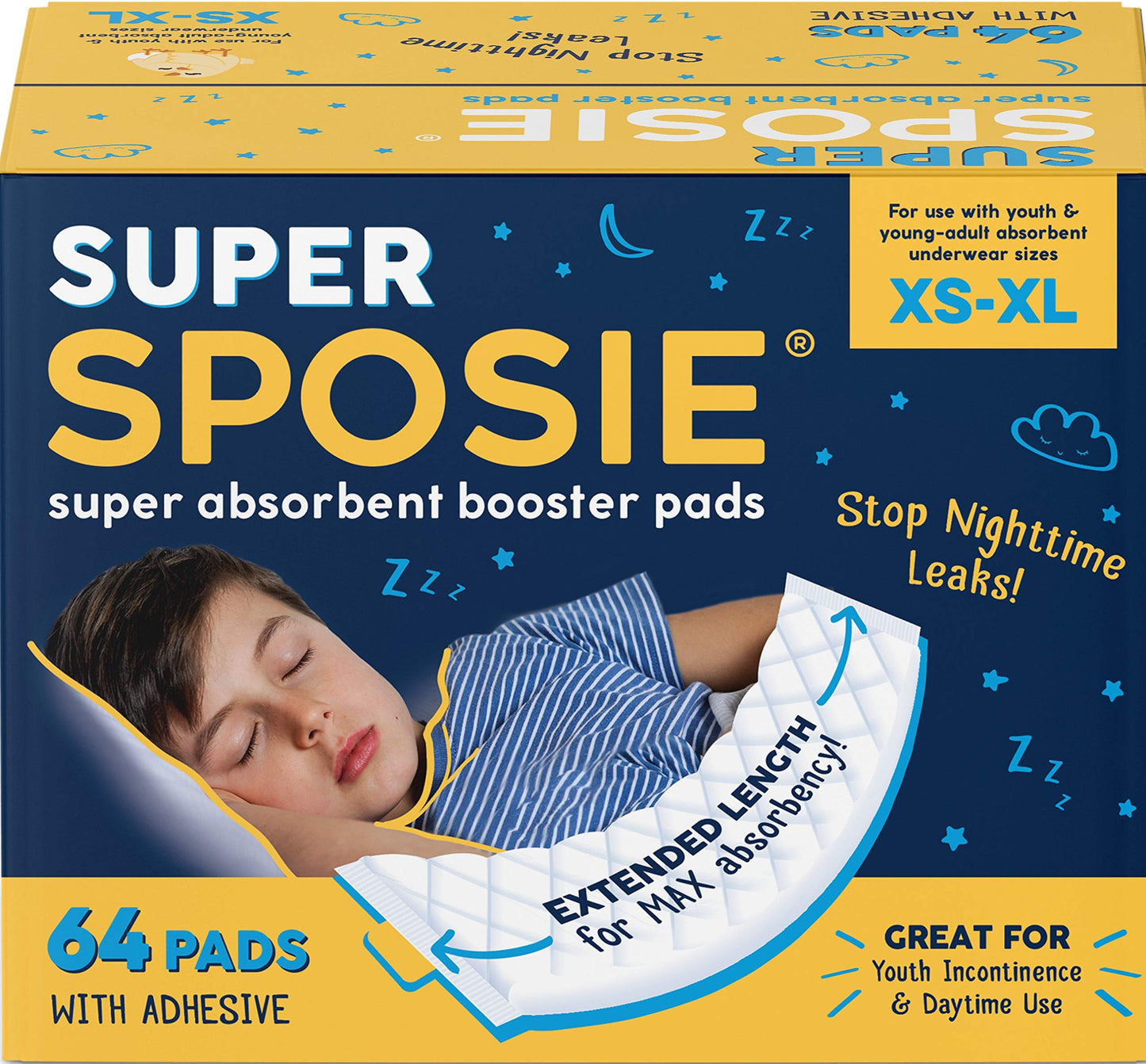 Super Sposie Booster Pads, Max Absorbency for Nighttime Diapers, Use with Overnight Diapers Size 5+ and Night time Pull ups, Incontinence Protection